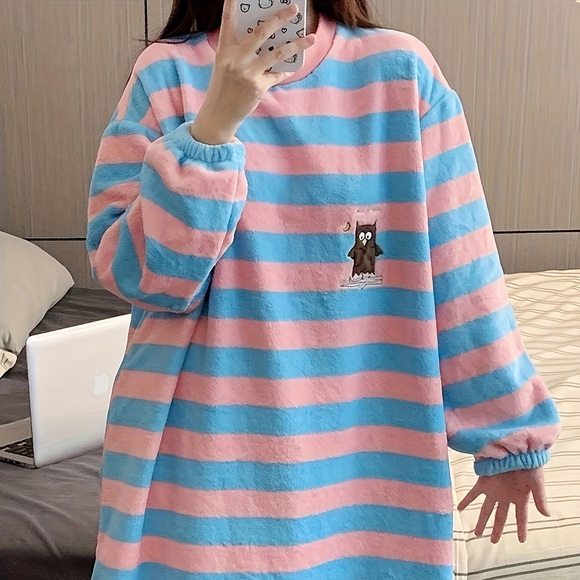 Cozy Striped Fleece Nightgown
